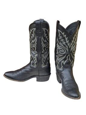 Justin Cowboy Boots Black Leather Mens 8.5 D Country Western Rockabilly Shoes